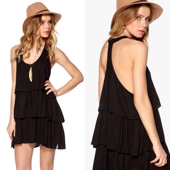 One Teaspoon Plant T-Back Ruffle Tiered Mini Dress Black XS Minimal Whimsigoth - Picture 1 of 15
